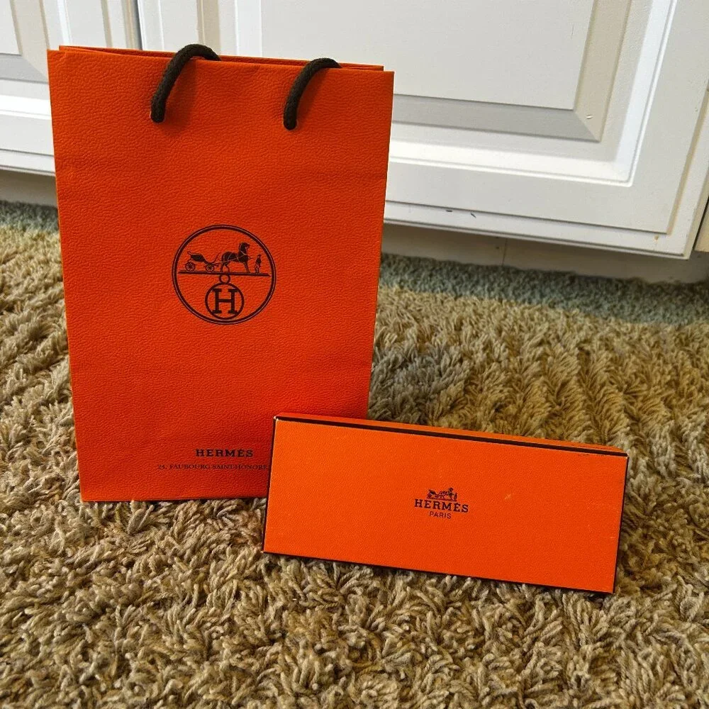 Authentic Hermes Orange Gift Box with Matching Shopping Bag Jewelry Box